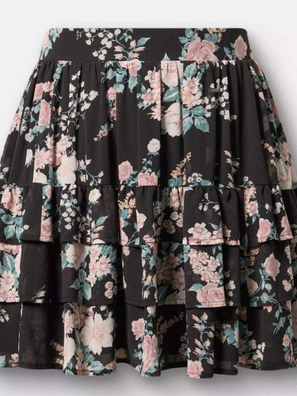Torrid Wild Bouquet Black Tiered Mini Skirt Size 3